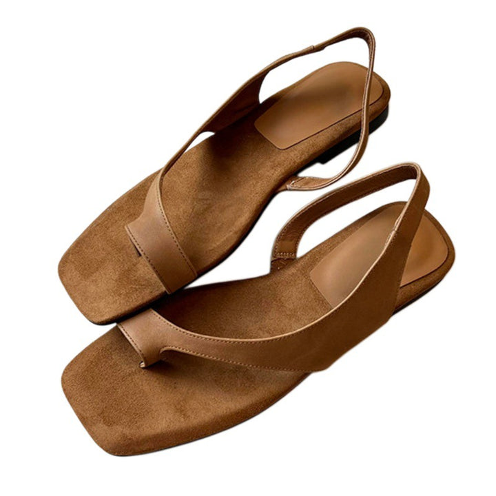 Flache Damen-Sandalen mit eckiger Zehenpartie – minimalistische Retro-Silhouette