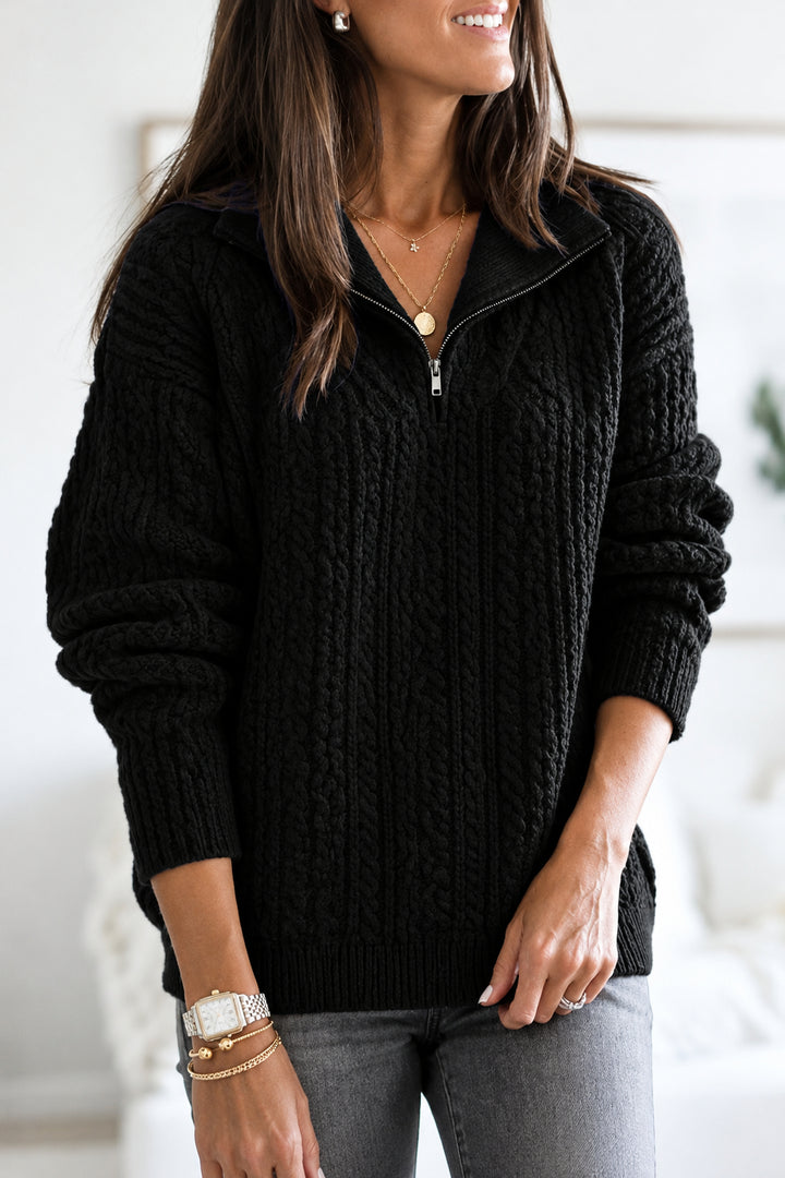 Pull Femme en Coton – Col Montant Texturé Maille Fine