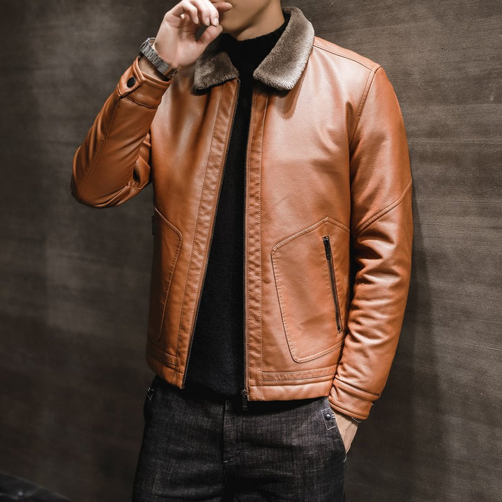 Veste Homme Vegan Leather – Style Zippé à Revers Classique