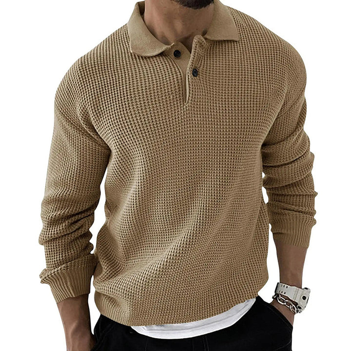 Herenpullover van honingraatbreisel - polokraag, aansluitend model