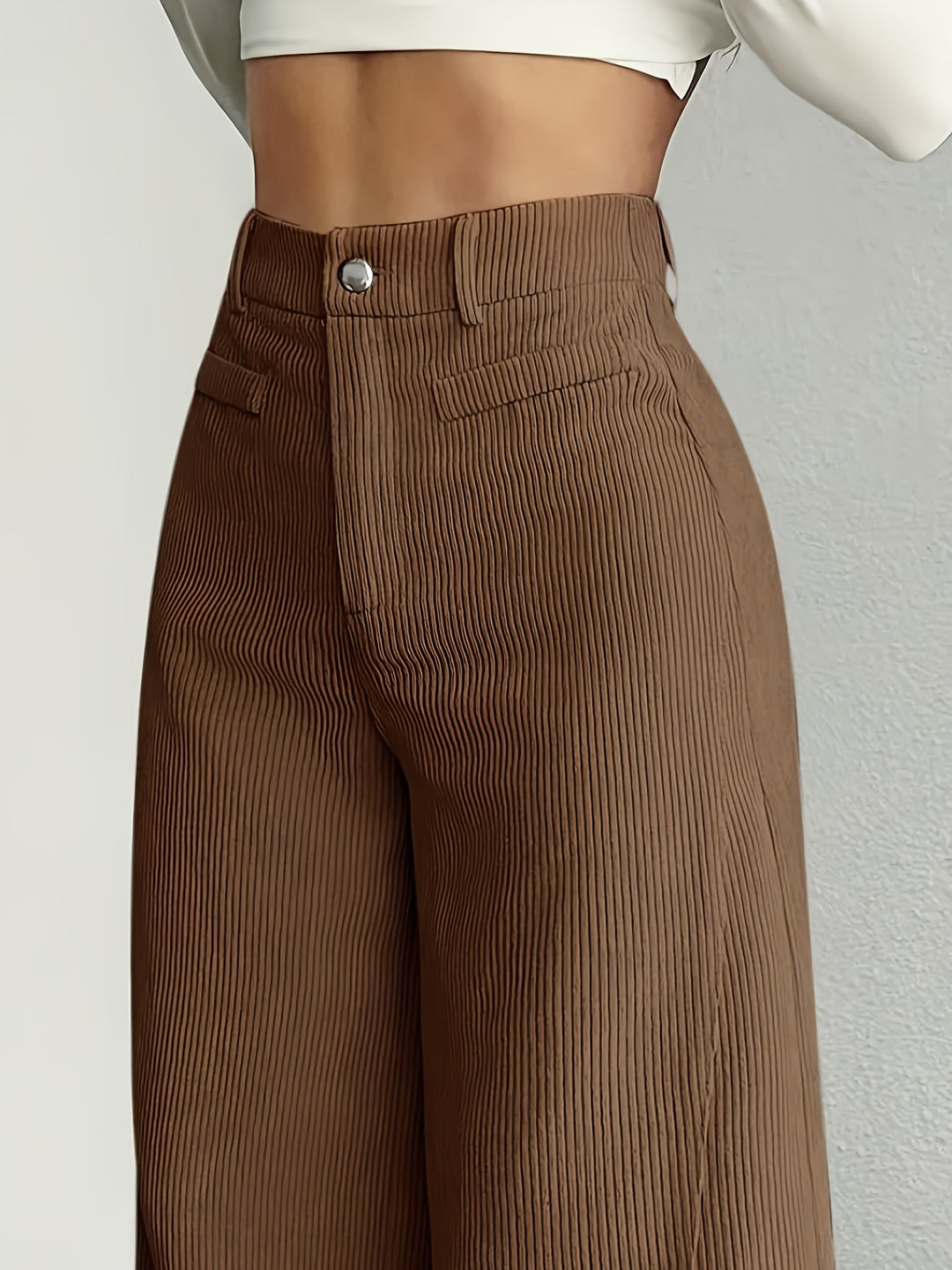 Pantalon Femme Taille Haute Jambe Large – Rayures Verticales Élégantes