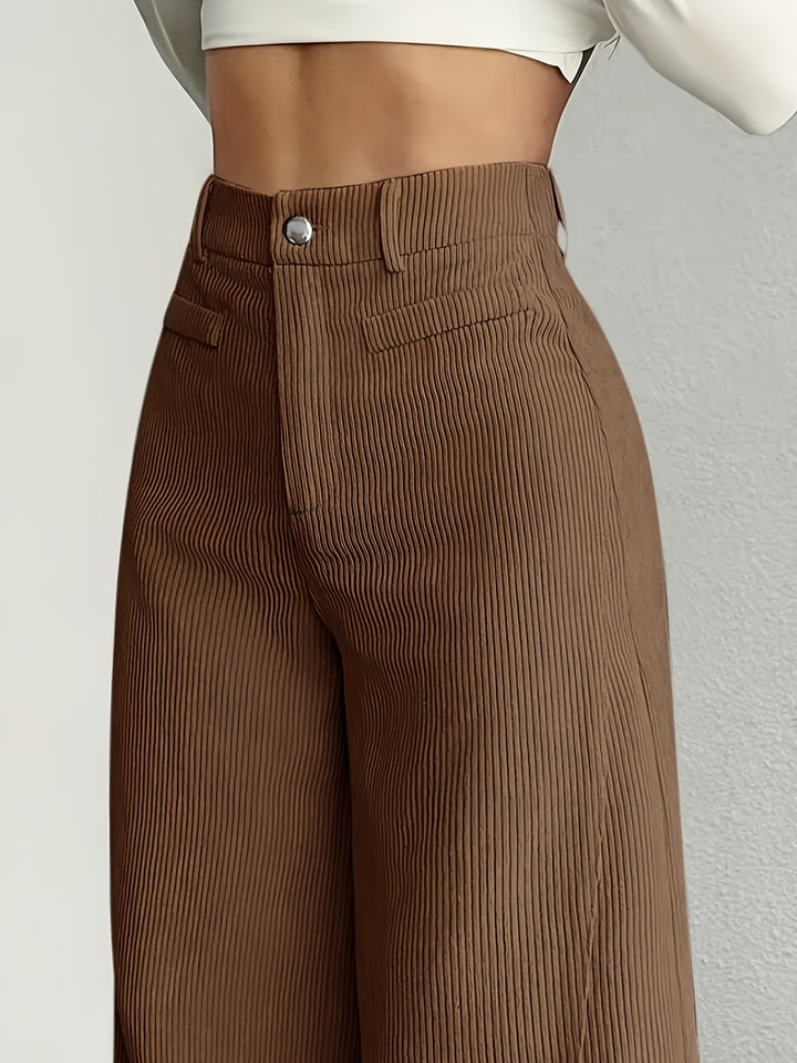 Pantalon Femme Taille Haute Jambe Large – Rayures Verticales Élégantes