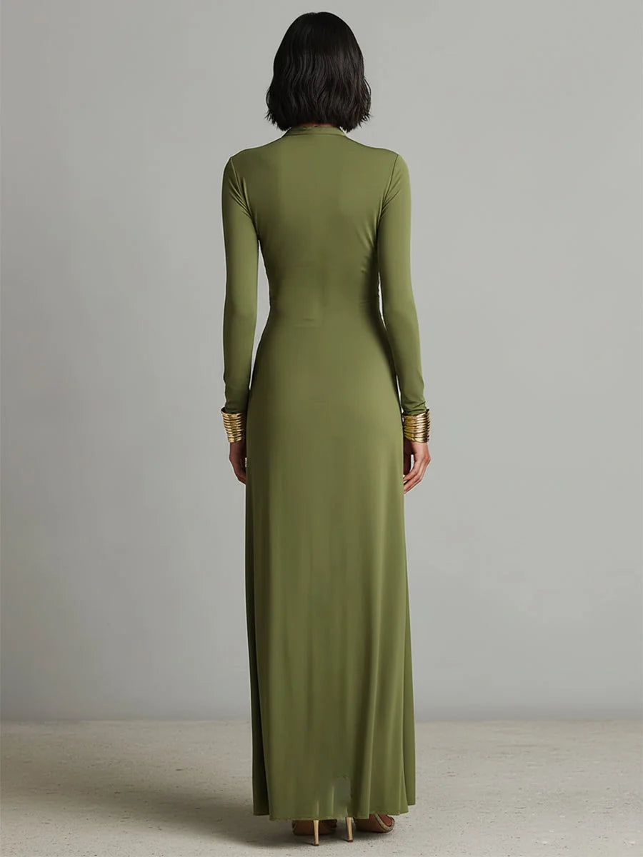 Texturiertes, langes Maxi-Kleid für Damen – elegante Silhouette im französischen Stil