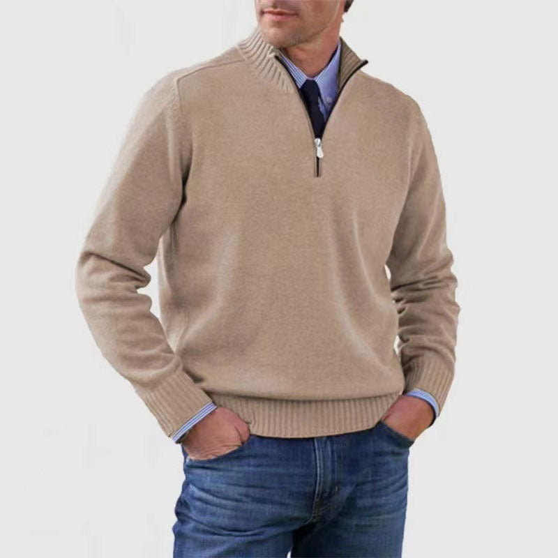 Herren-Pullover mit Reißverschluss und Stehkragen – Klassische Passform aus weichem Strick