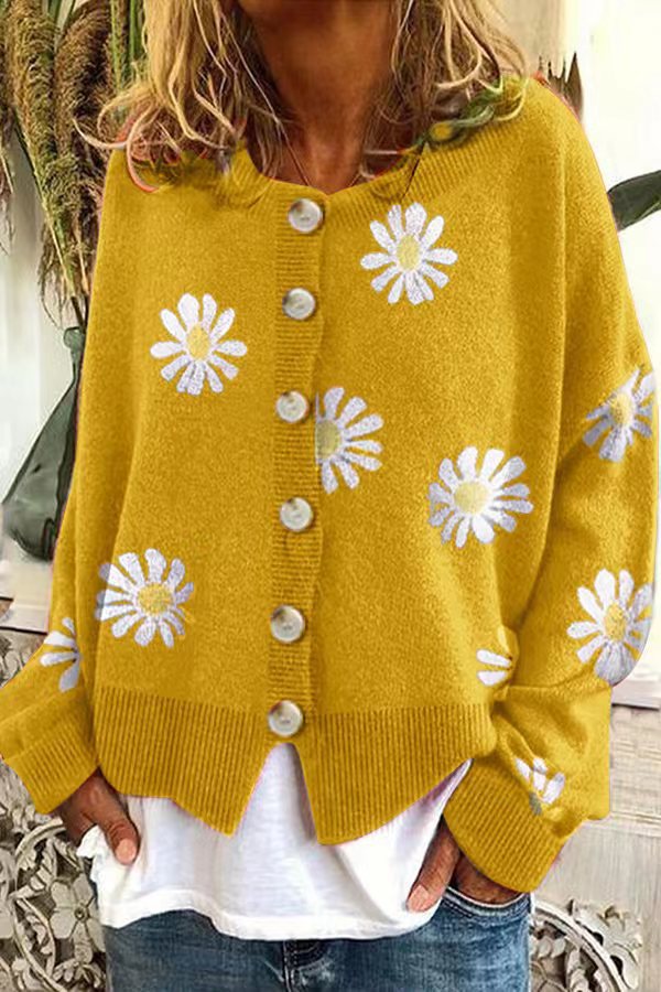Damen-Strickweste – Lässige Silhouette, Druckmuster