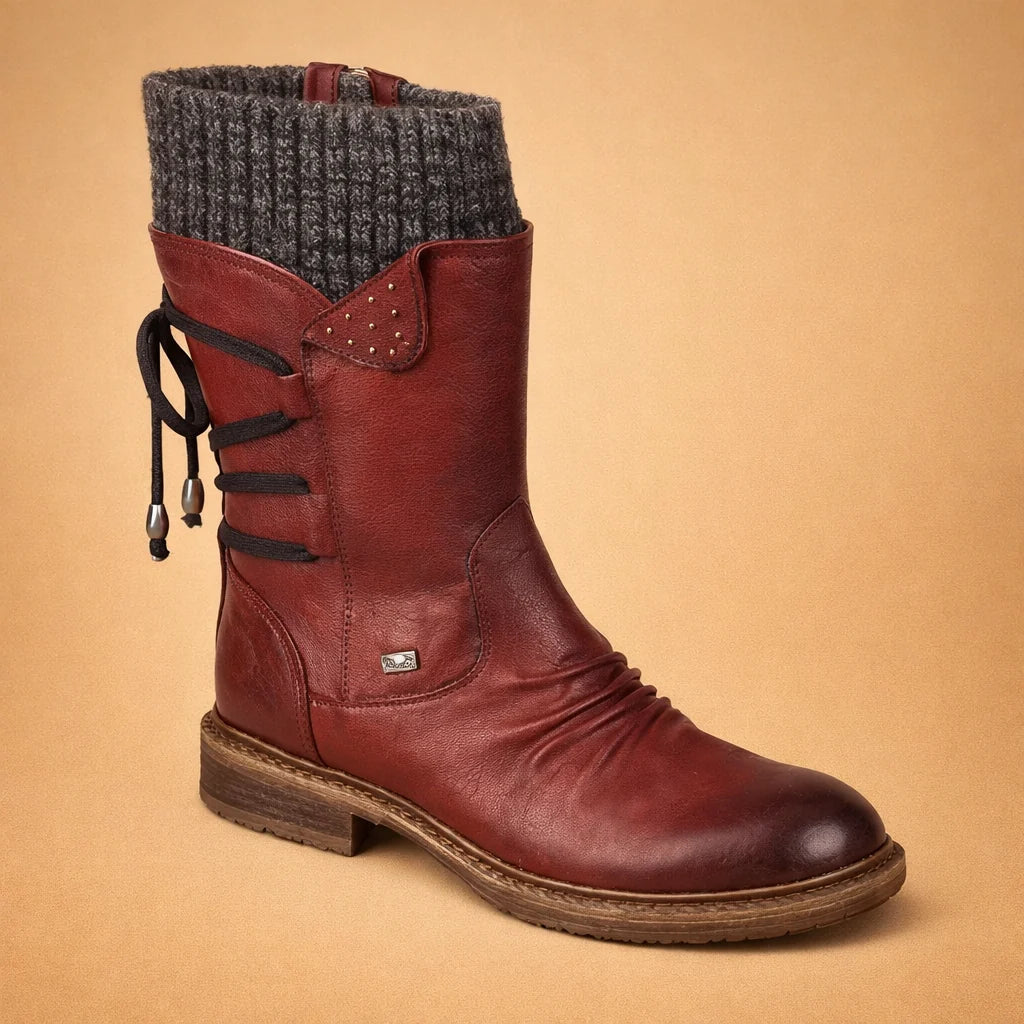 Damenstiefel mit weichem Schaft – niedriger Absatz, runde Zehenkappe, Martens-Stil