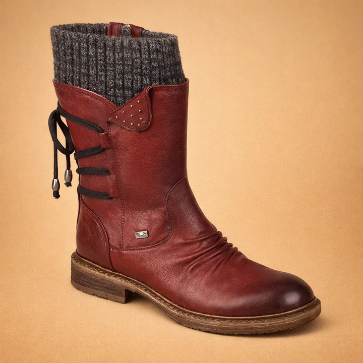 Damenstiefel mit weichem Schaft – niedriger Absatz, runde Zehenkappe, Martens-Stil