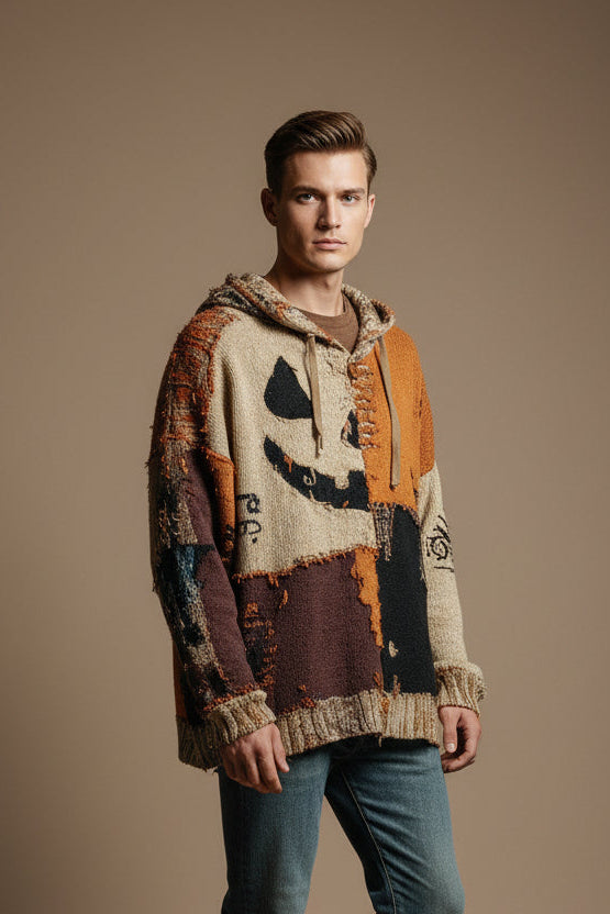 Herren-Sweater mit 3D-Halloween-Print – Weite Passform mit Druckeffekt