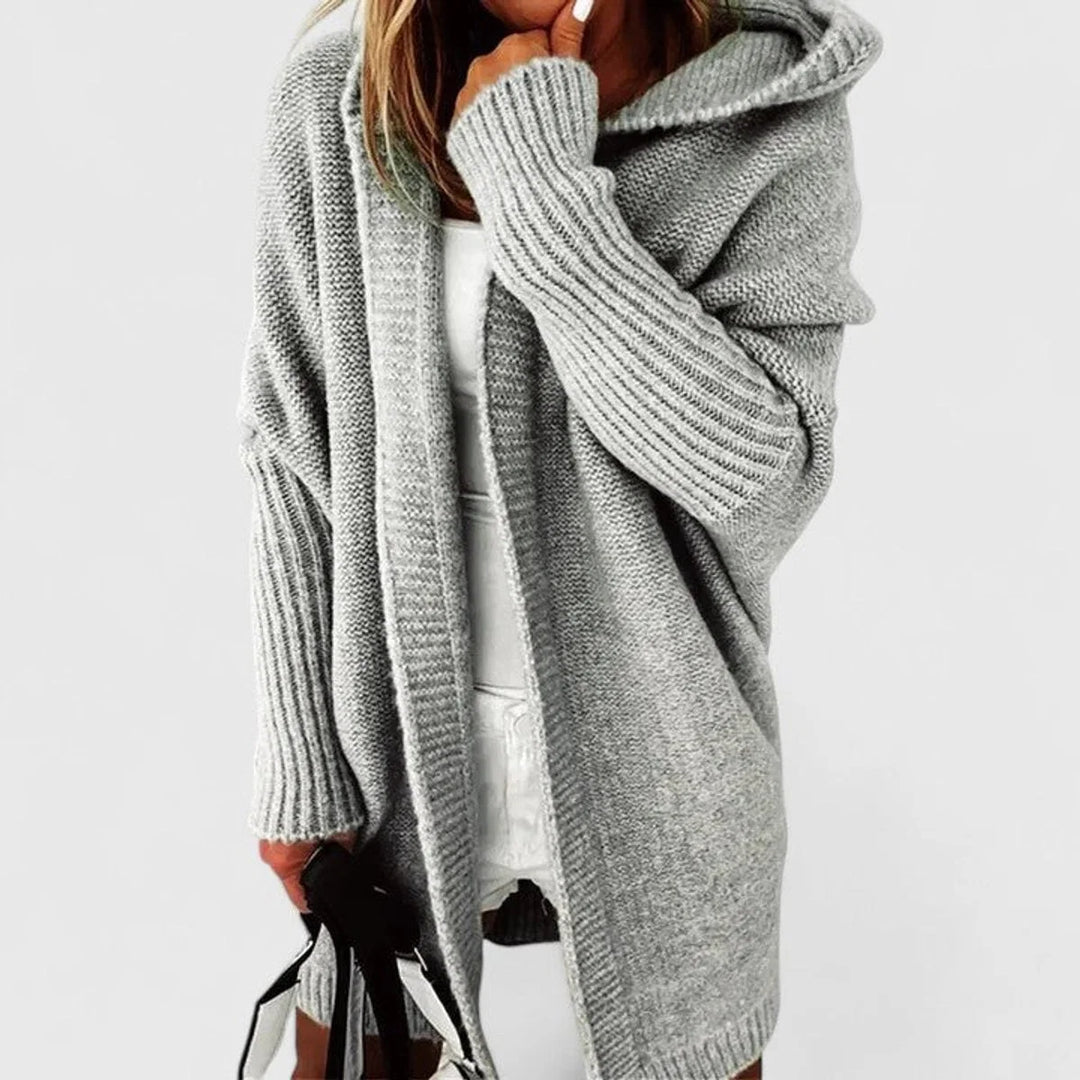 Damen-Woll-Cardigan – Oversize-Schnitt mit Fledermauskapuze