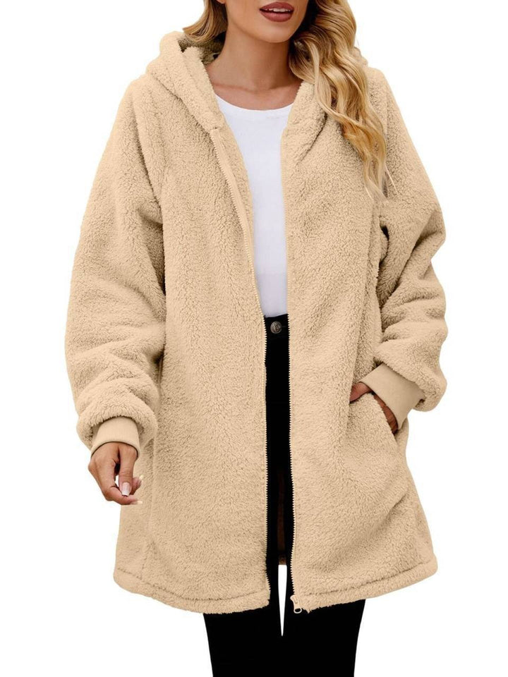 Manteau Cardigan Femme à Capuche Zippé Effet Velours – Coupe Décontractée