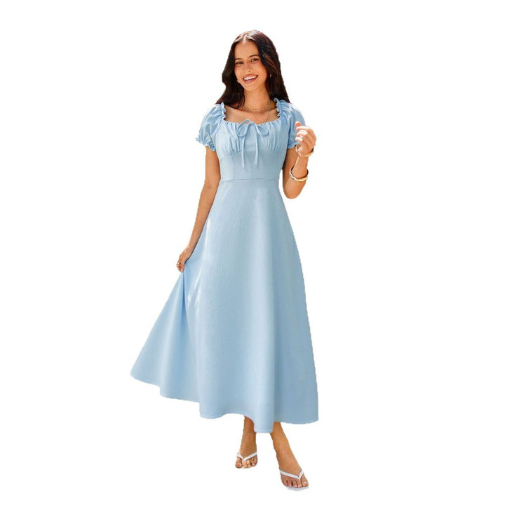 Robe Femme Midi – Encolure Carrée &amp; Taille Lacée