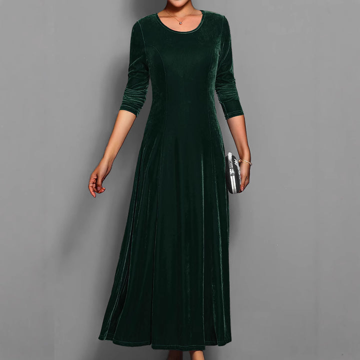 Langes Damen-Samtkleid – A-Linien-Schnitt mit eleganten 3/4-Ärmeln