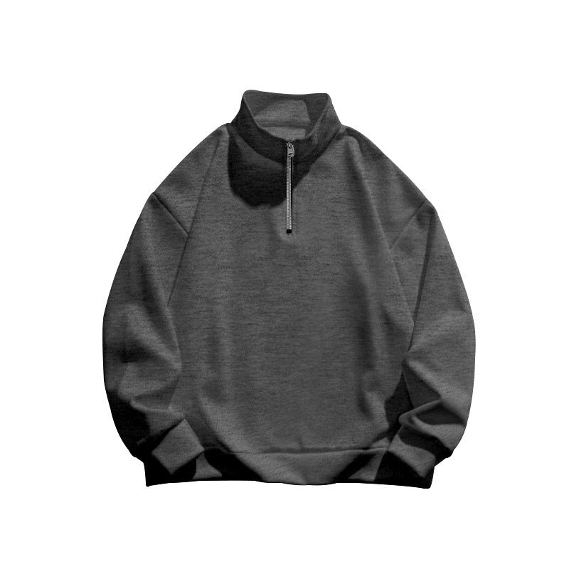 Herren-Pullover mit halbem Reißverschluss und geradem Kragen – Futter in gebürsteter Wolloptik