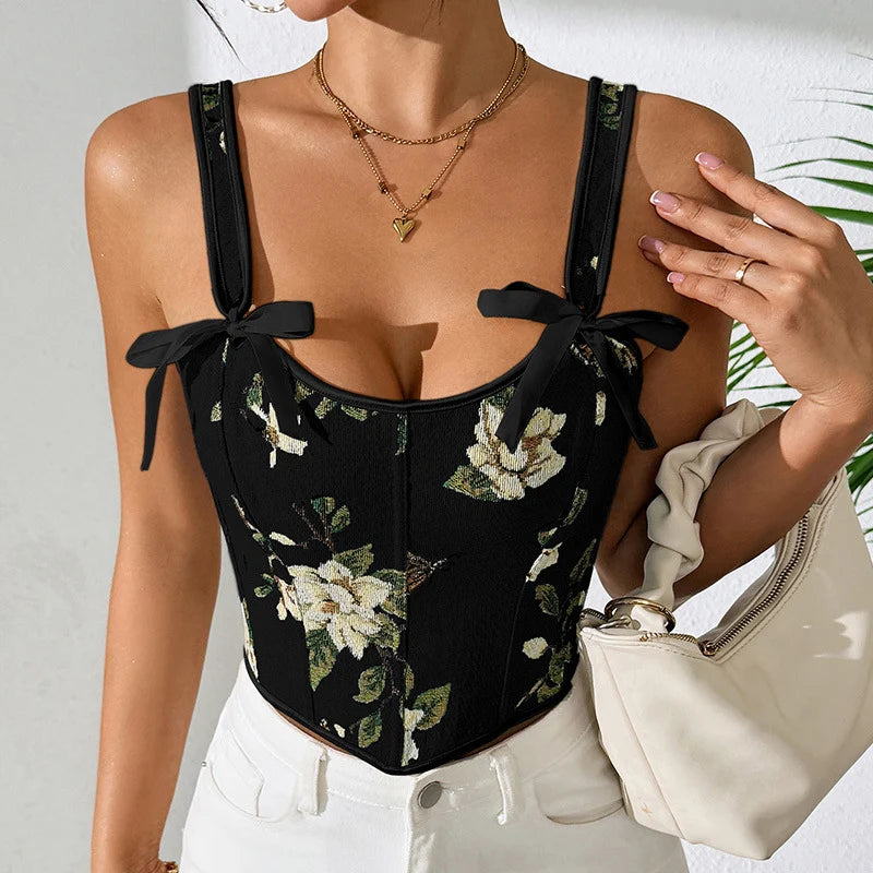 Gilet Femme Jacquard Fleuri – Coupe Cintrée, Liens à Nouer