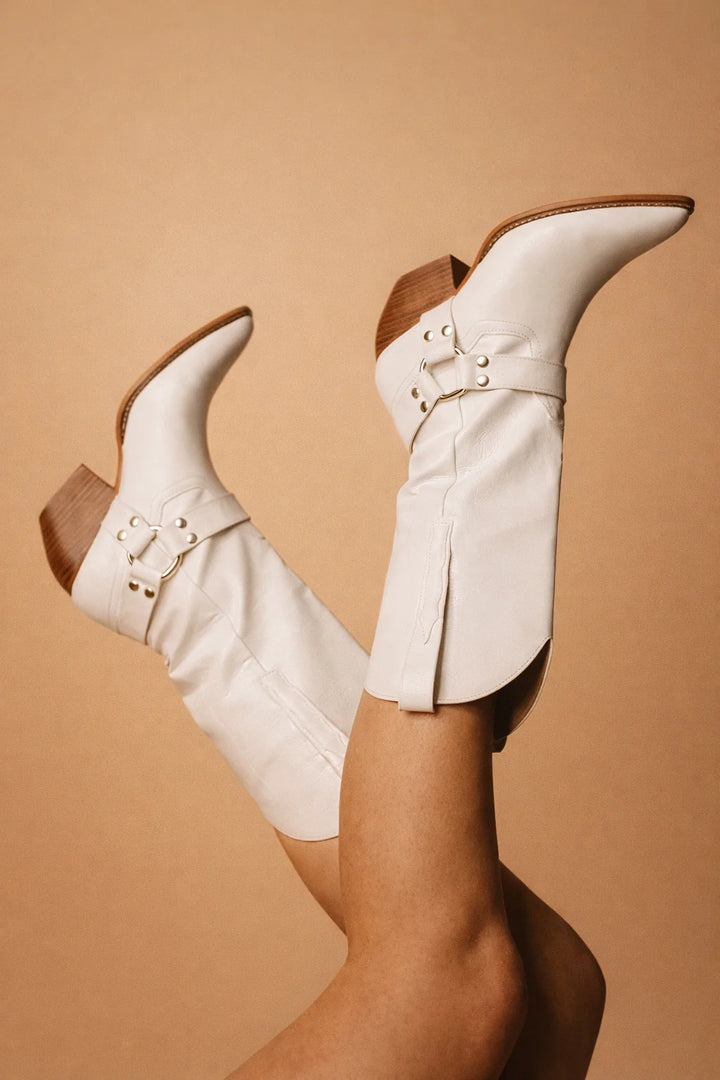 Bottes Western Femme – Tige Texturée Style Cuir, Bride Décorative