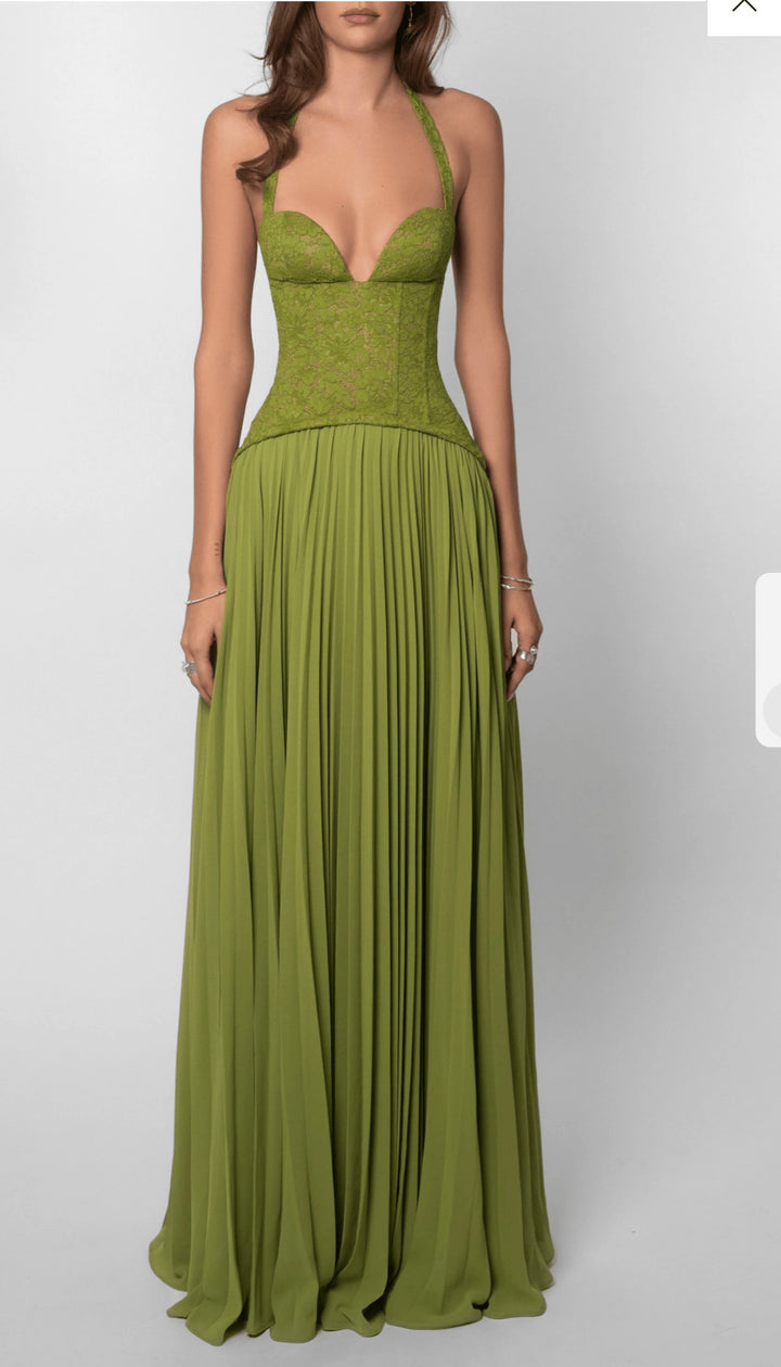 Robe Femme à Dos Nu – Plissée, Décolleté Plongeant, Liens Nuque