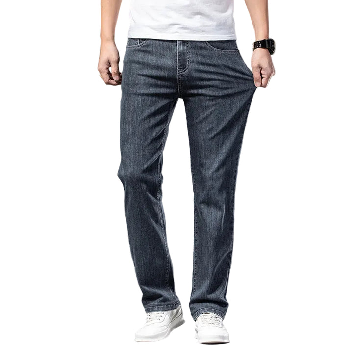 Gerade Herrenjeans aus Denim – Teilweise elastische Taille und Stretch
