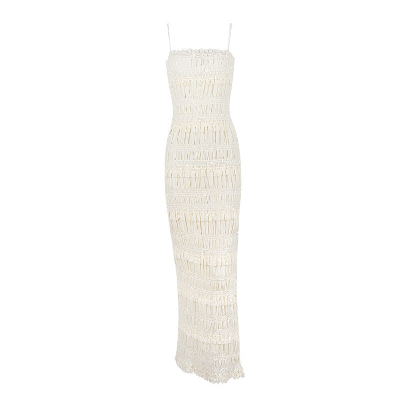 Abito lungo da donna con spalline e paillettes – dettaglio elastico