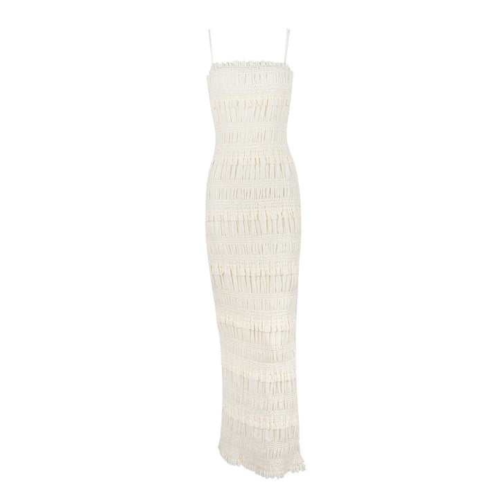 Abito lungo da donna con spalline e paillettes – dettaglio elastico