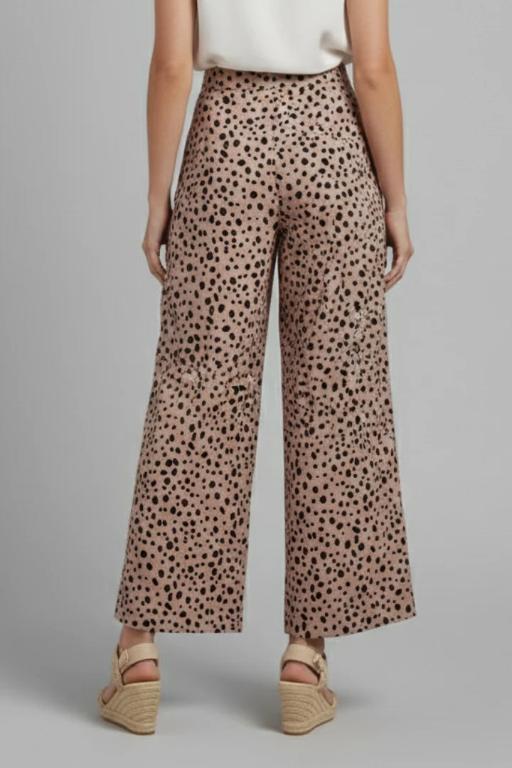 Pantalon Large Femme Imprimé Léopard – Taille Haute Coupe Swing