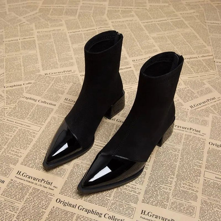 Bottines Femme à Talon Large – Bout Pointu Tige Basse