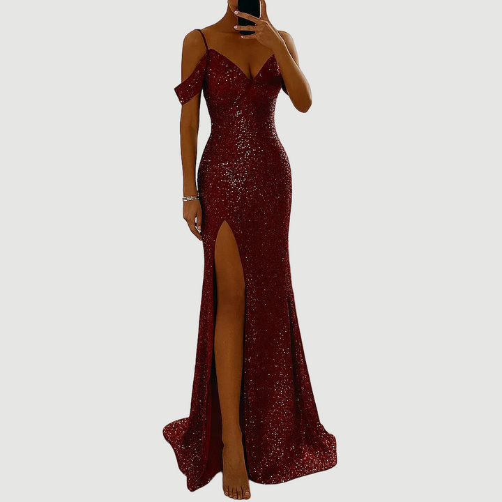 Robe Longue Femme à Sequins – Coupe Épaules Dénudées
