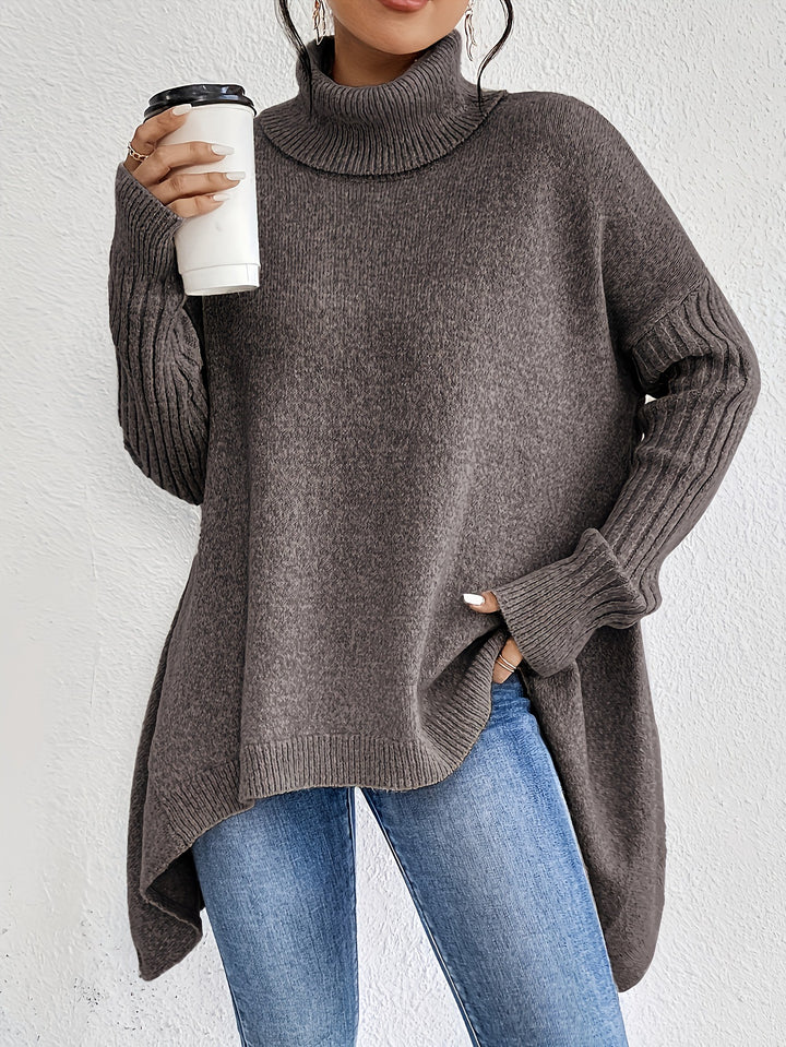 Sweater til dame med høj krave – blød strik med afslappet pasform