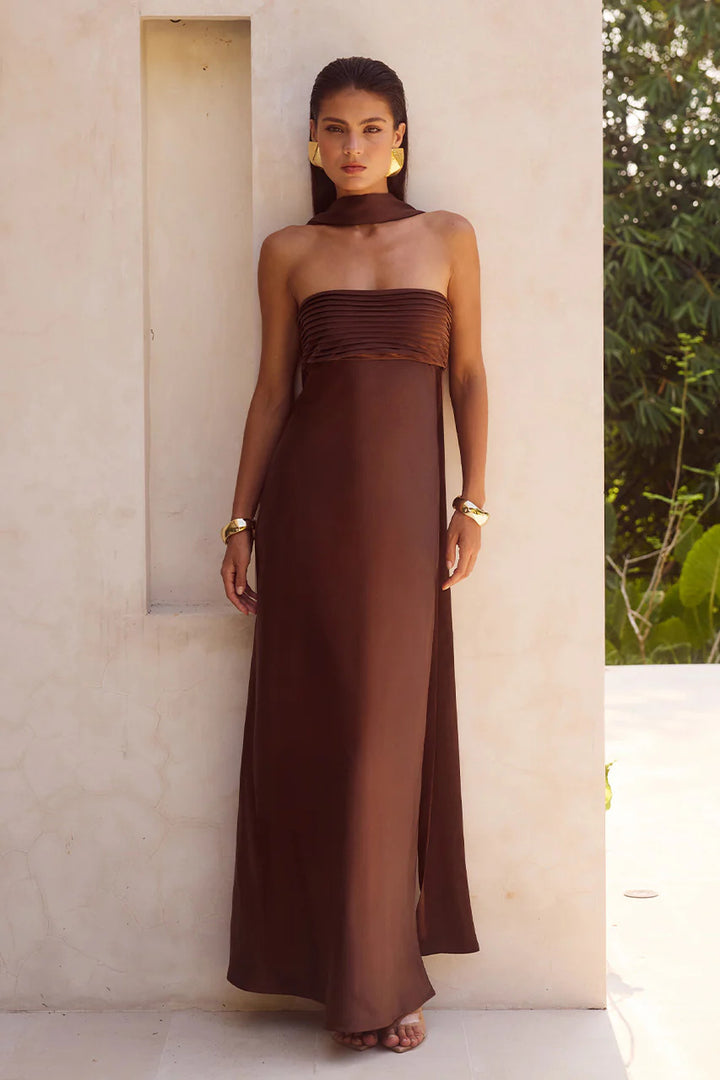 Satin-Maxikleid für Damen – High-Waist mit Schnürdetail