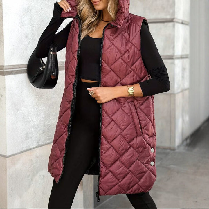 Gilet Femme Sans Manches à Capuche – Coupe Longue Zippée