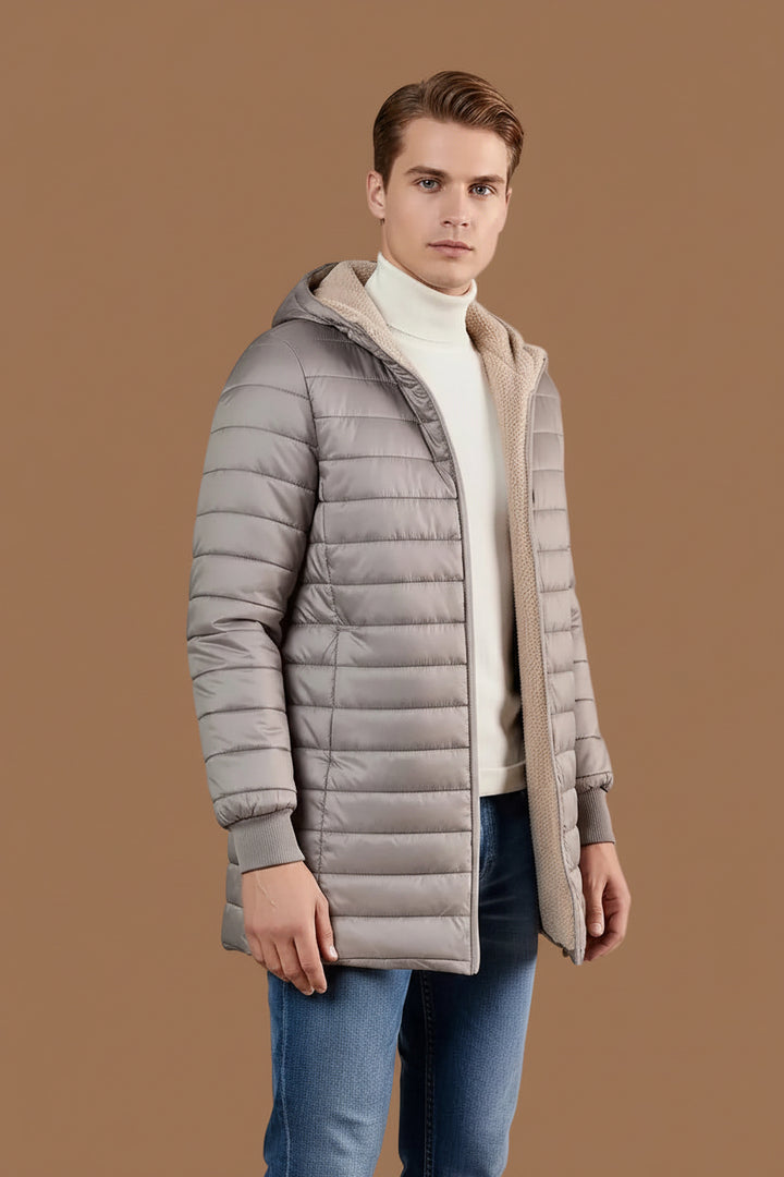 Gefütterte Steppjacke Herren mit Kapuze, mittellang – Fleecefutter