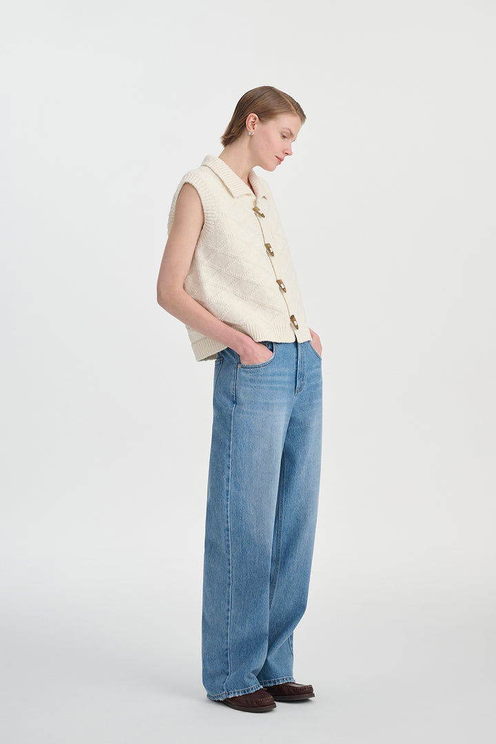 Gilet Femme en Coton Tissé – Motif Losange Vintage