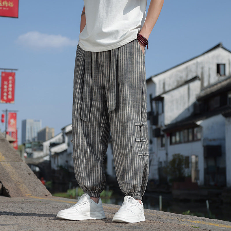 Pantalon Homme en Lin – Coupe Ample Inspiration Chinoise