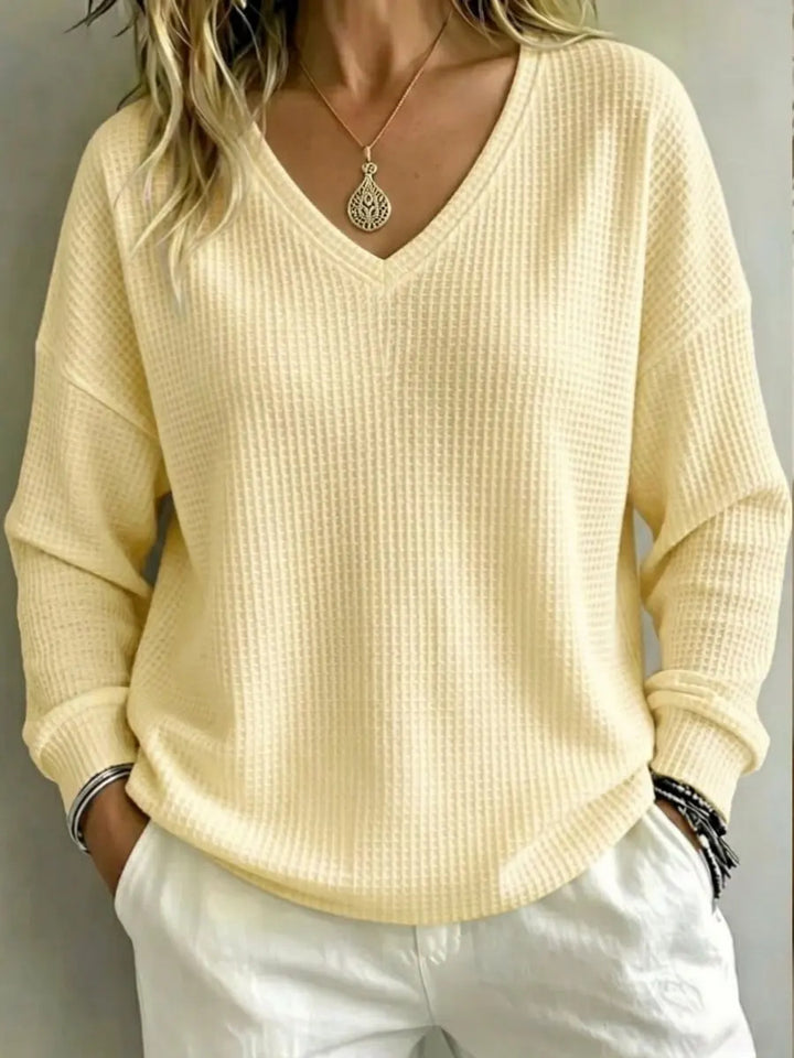 Top til dame med V-udskæring – Afslappet sweater med lange ærmer
