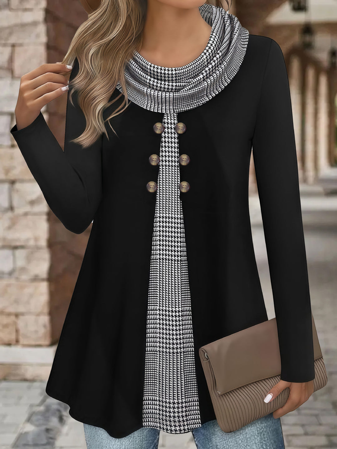 Top Femme Patchwork Manches Longues – Coupe Décontractée Vintage