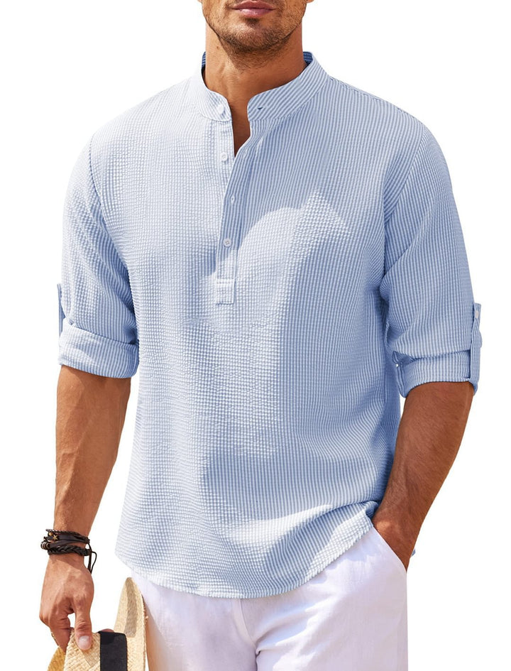 Camicia Uomo Collo Dritto Tessuto Testurizzato – Tocco Casual Chic