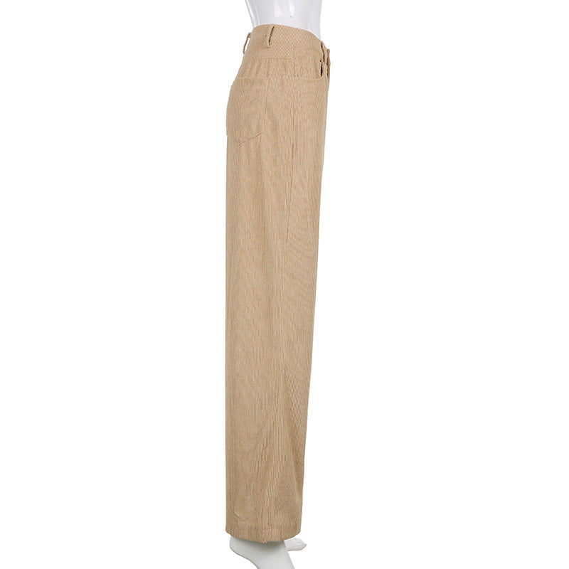 Pantalon Large Femme Côtelé – Coupe Ample Tissu Drape
