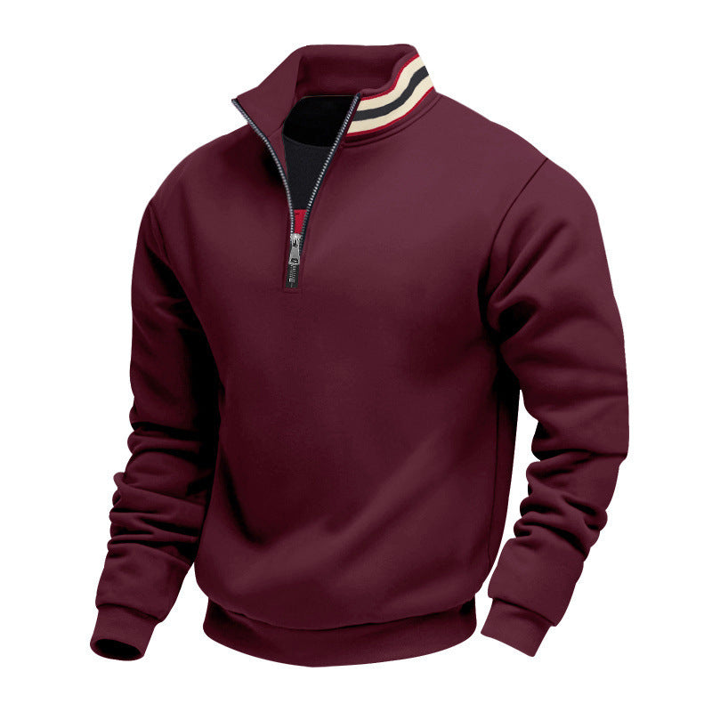 Herren-Pullover mit Schornsteinkragen und Reißverschluss – lockere Passform, Fleece-Innenfutter