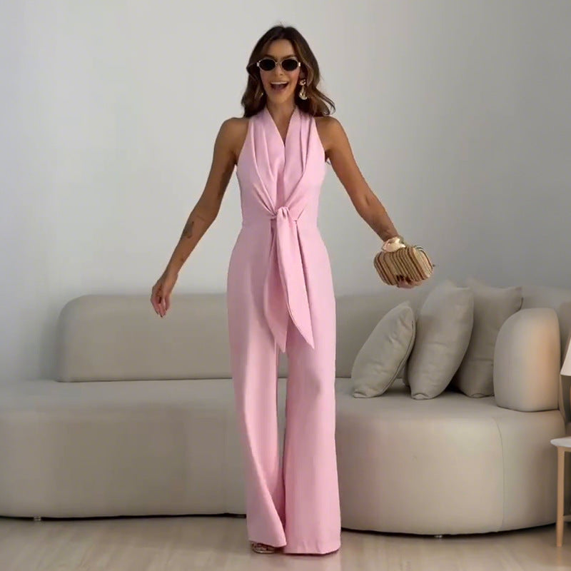 Jumpsuit voor Dames – mouwloos, V-hals, wijde pijpen, comfortabele pasvorm