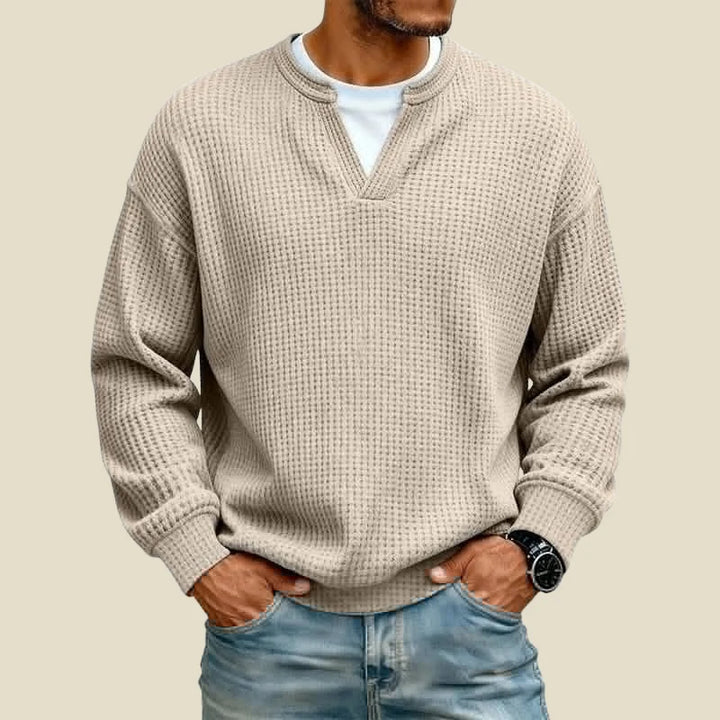 Sweatshirt Homme Maille Gaufrée – Coupe Décontractée Col V