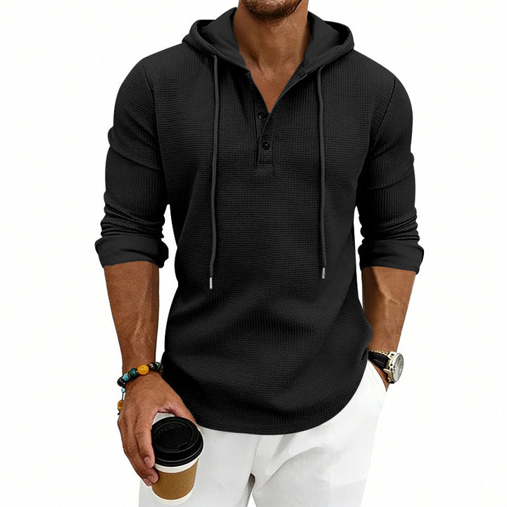 Henley-sweatshirt til mænd med afslappet pasform - retrostil og lange ærmer