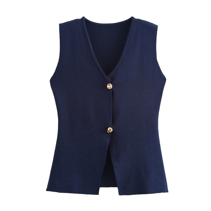 Gilet Femme en Maille – Cardigan Sans Manches Boutonné