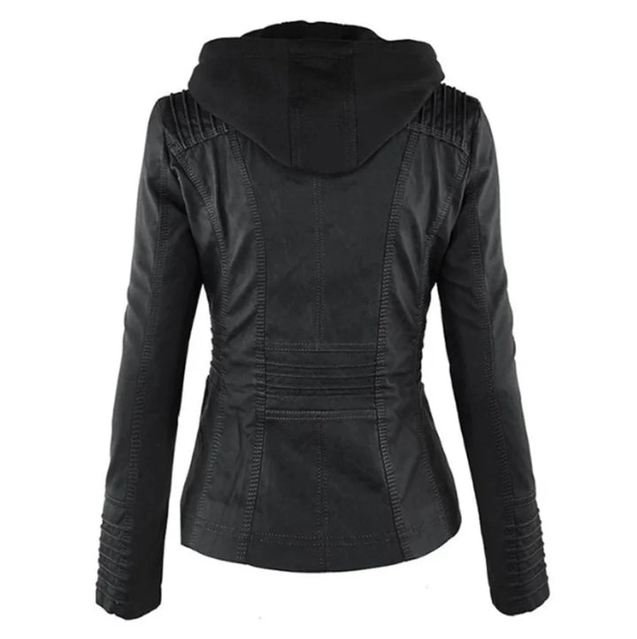 Vegane Motorradjacke für Damen – taillierter Schnitt mit abnehmbarer Kapuze
