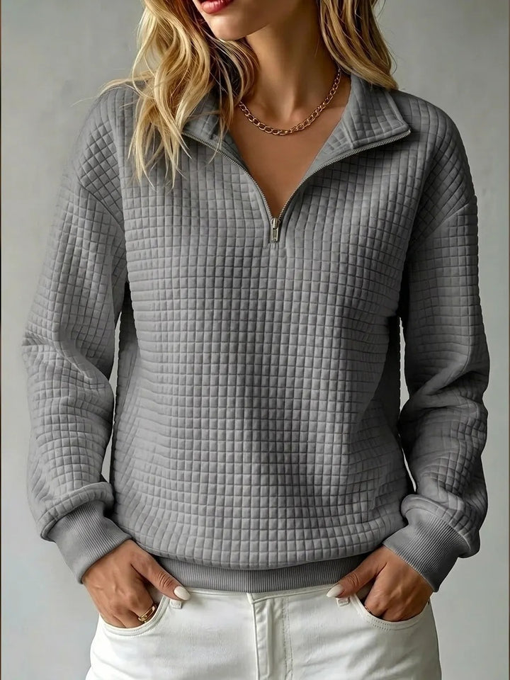 Damen-Sweatshirt mit Stehkragen und Reißverschluss – Wabenstruktur