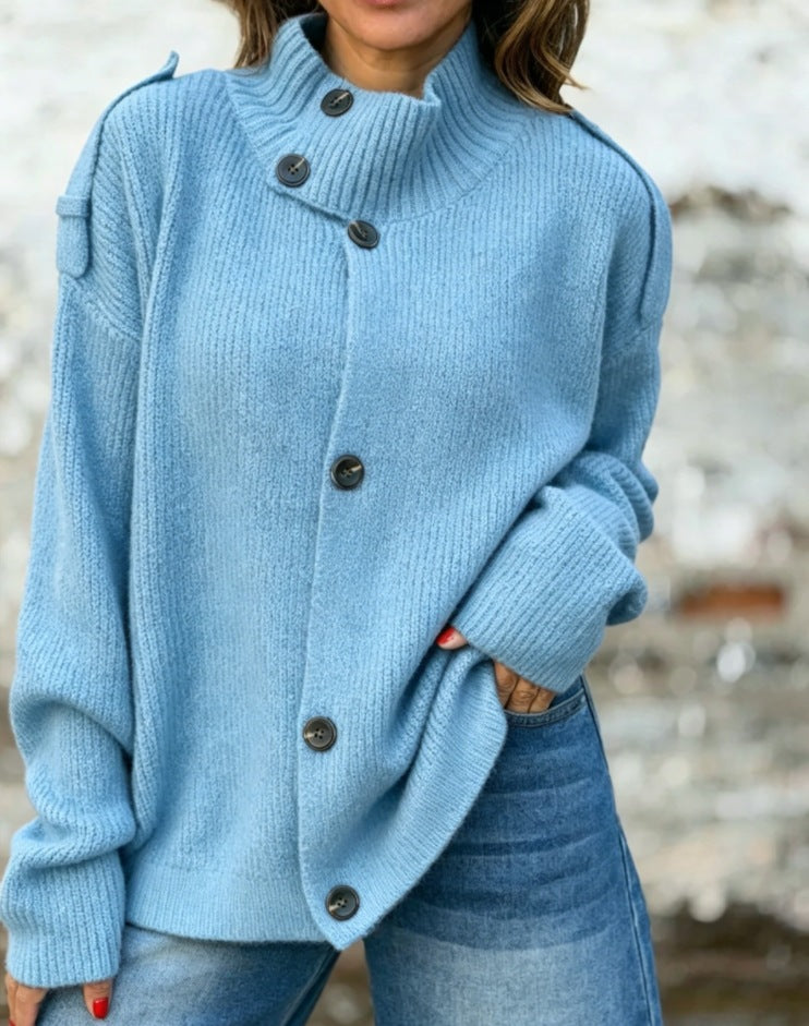 Damen-Cardigan aus Strickwaren – Stehkragen, Gerader Schnitt