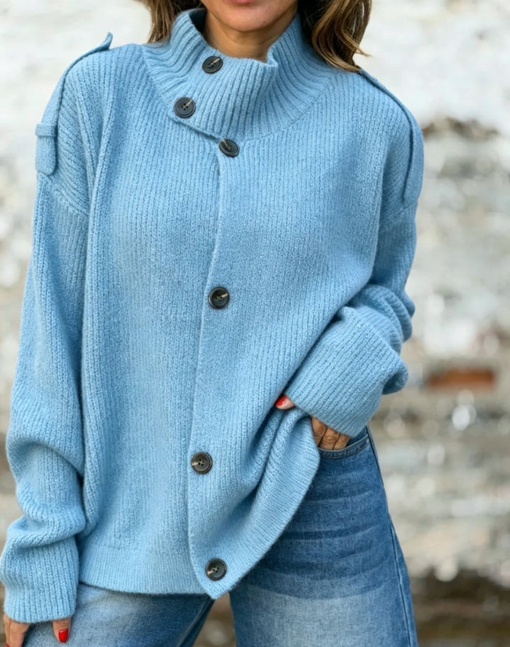 Damen-Cardigan aus Strickwaren – Stehkragen, Gerader Schnitt