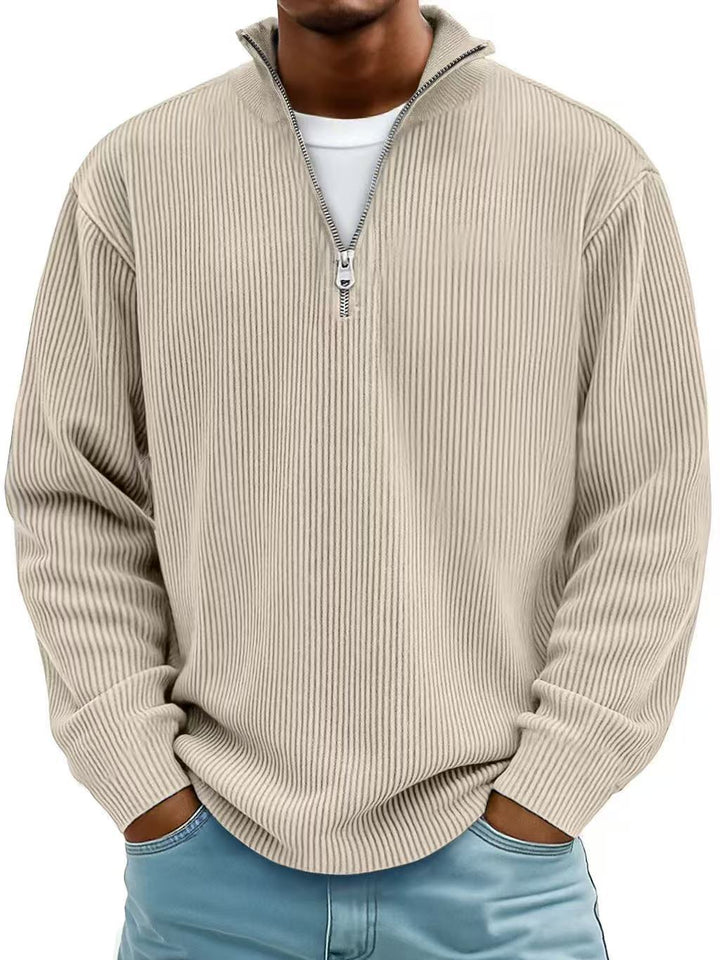 Herren-Pullover mit Stehkragen und Reißverschluss – gerippte Strickwaren, vielseitiger Look