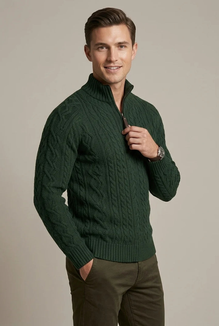 Pull Homme à Col Zippé – Tricot Torsadé Épais