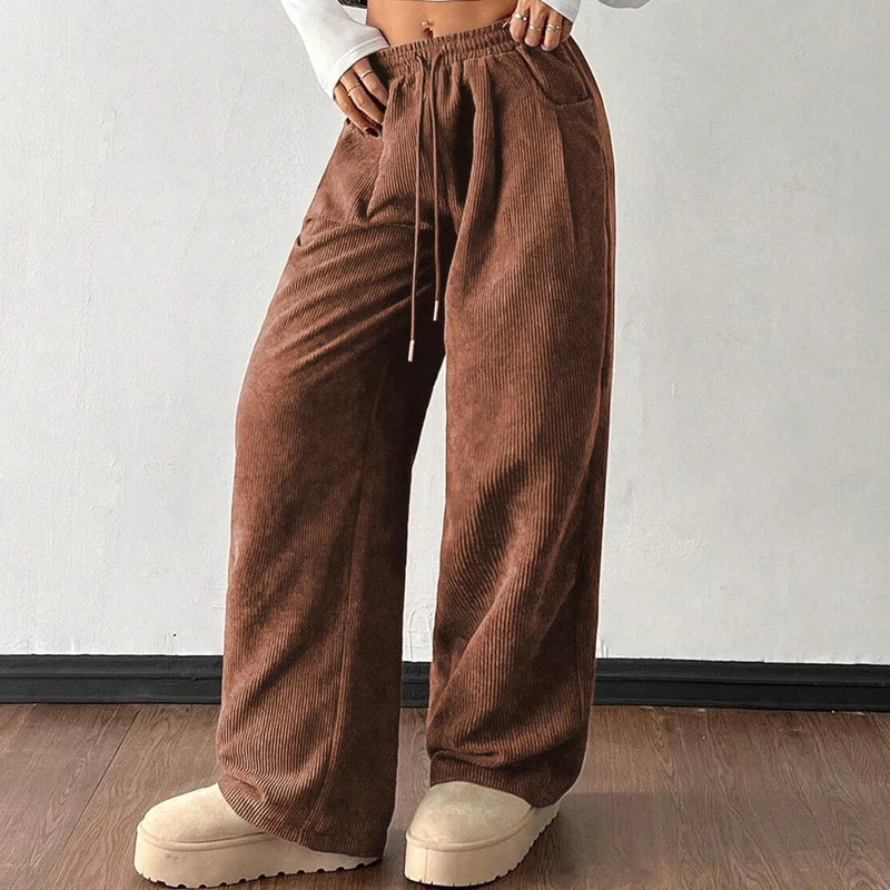 Pantalon Femme Large en Velours Côtelé – Coupe Ample et Décontractée