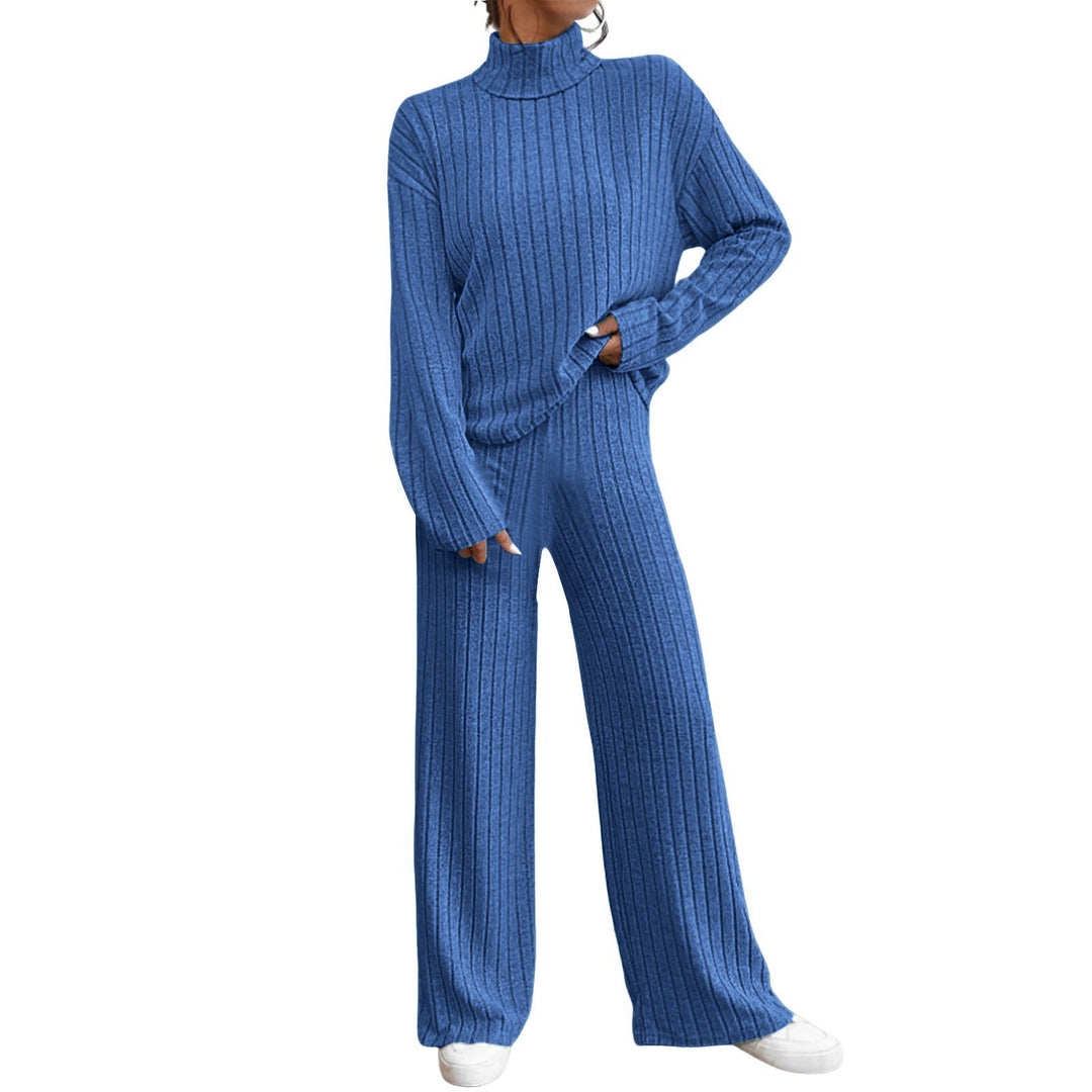 Ensemble Deux Pièces Femme en Maille – Pull Col Roulé et Pantalon Large