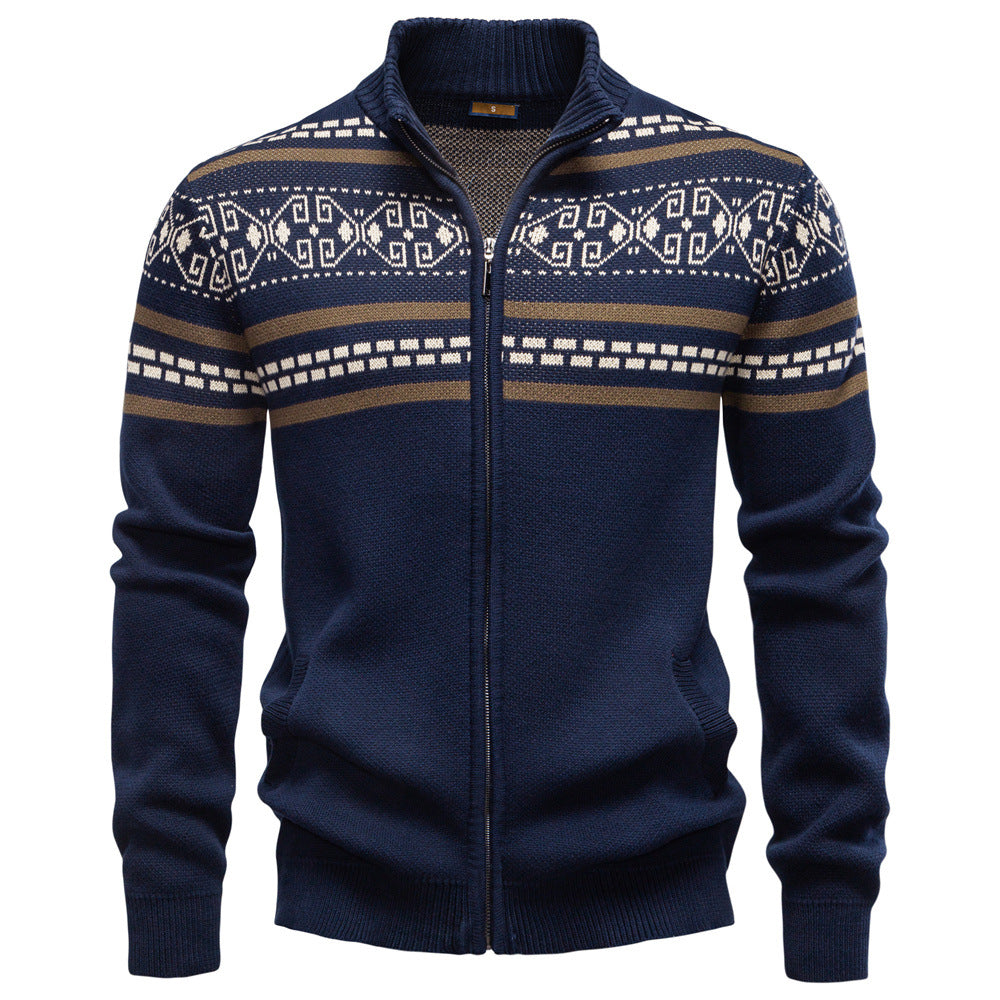 Herren-Pullover mit Reißverschluss aus Baumwolle – Schmal geschnittene Strickjacke